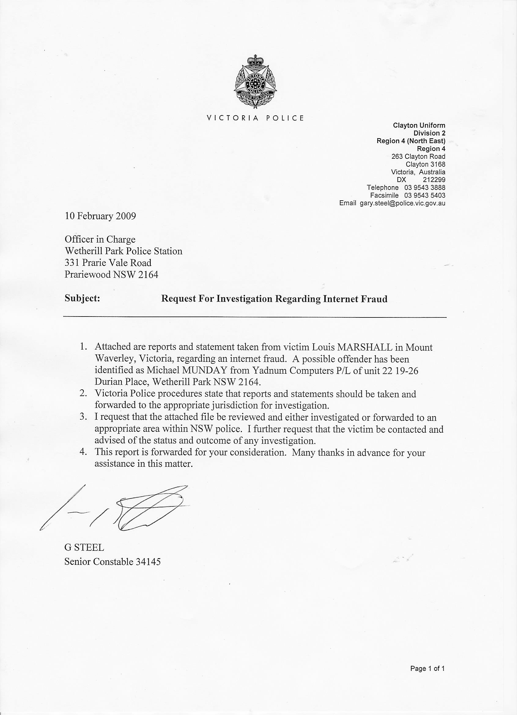 Police report against Munday for fraud