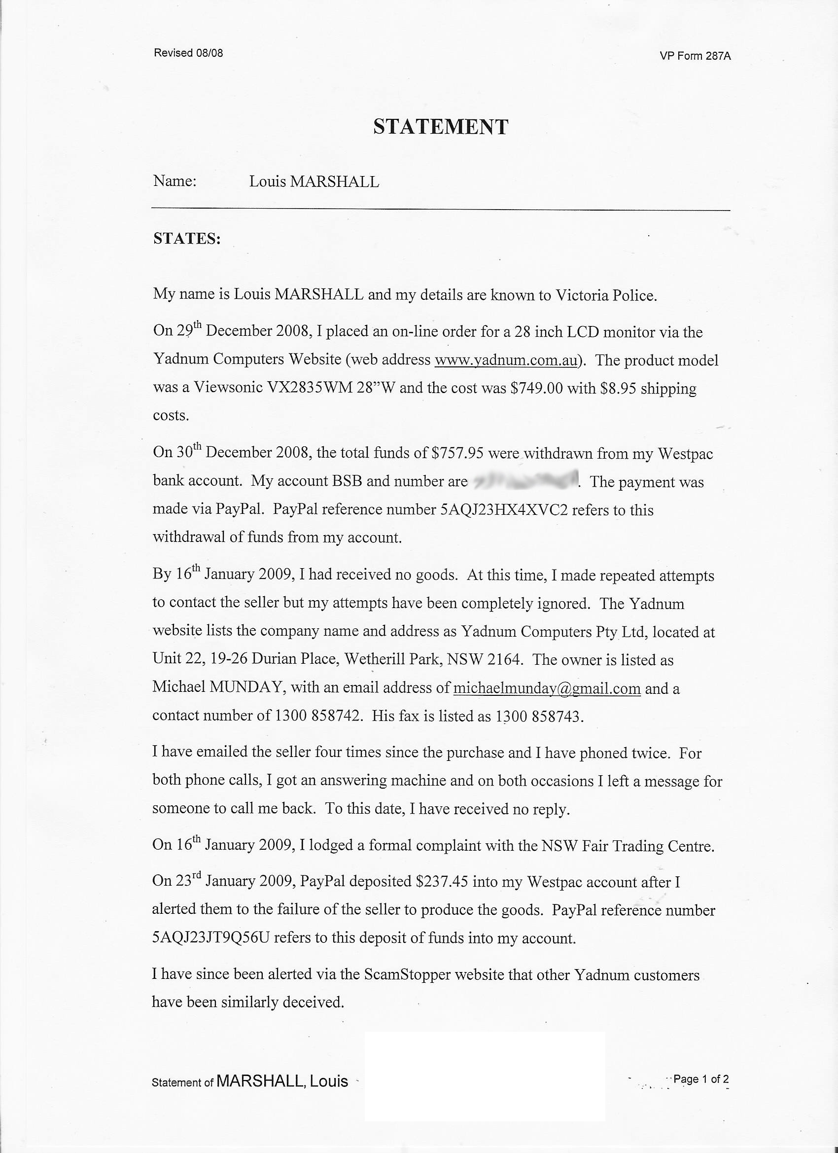 Police report against Munday for fraud